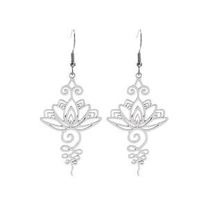Stainless Steel Lotus Dangle Earrings - Zen Buddhist Style NEW